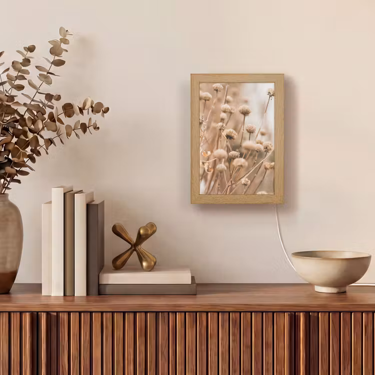 Droogbloemen - Beige - Bloemen - Natuur Light Box met kabel (Tafellamp) klein -sfeer2