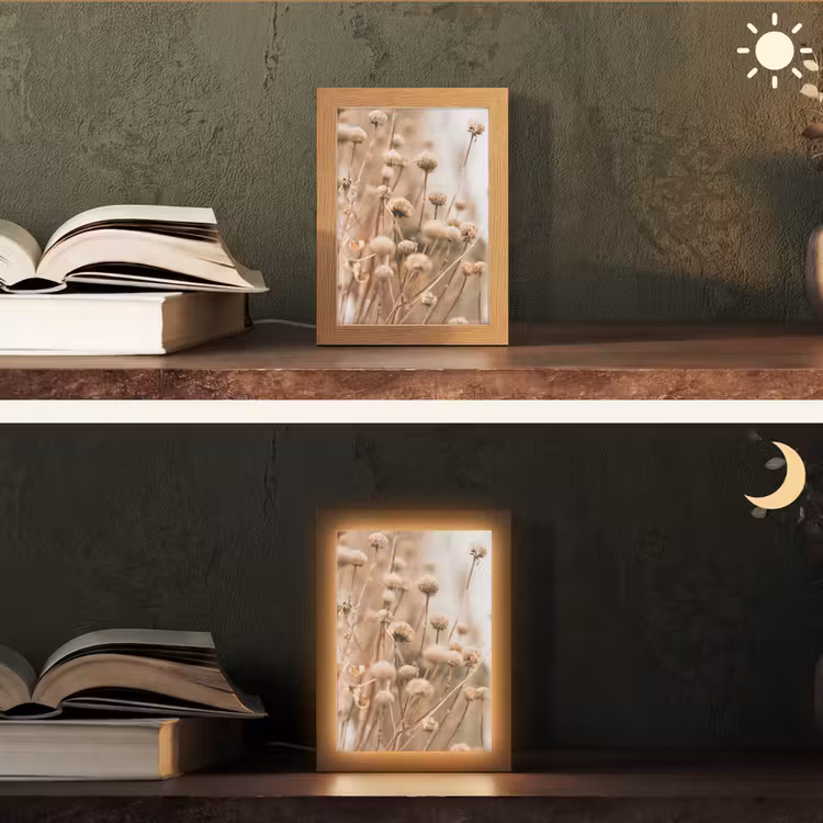 Droogbloemen - Beige - Bloemen - Natuur Light Box met kabel (Tafellamp) klein -sfeer3