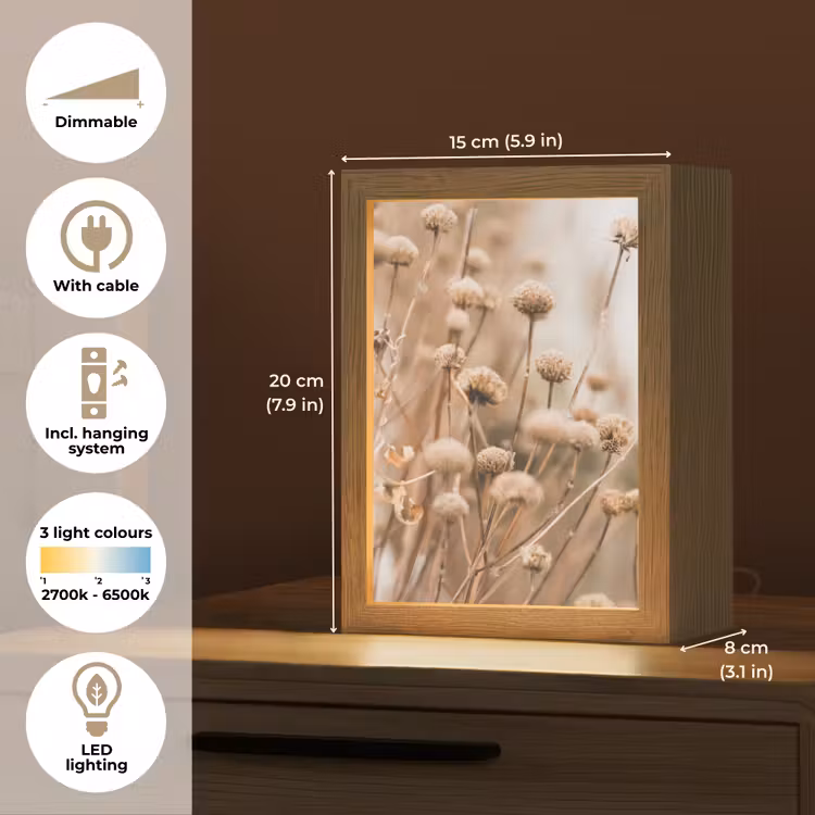 Droogbloemen - Beige - Bloemen - Natuur Light Box met kabel (Tafellamp) klein -USP_EN