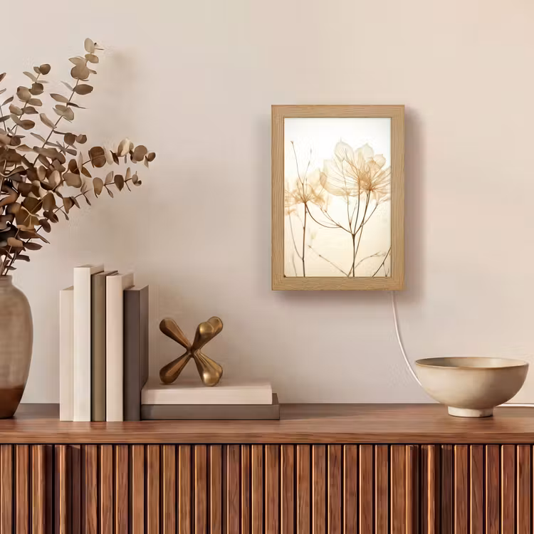 Droogbloemen - Beige - Planten - Wit Light Box met kabel (Tafellamp) klein -sfeer2