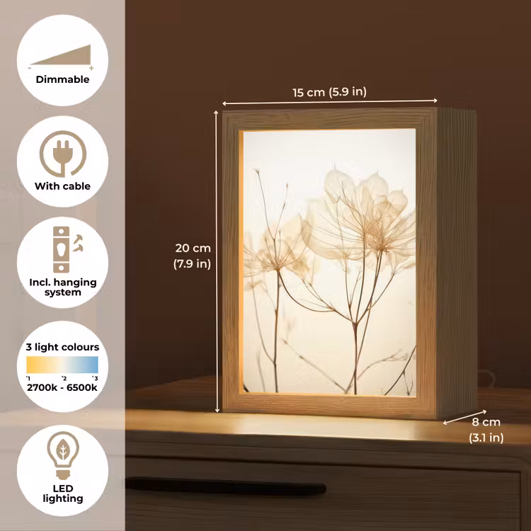 Droogbloemen - Beige - Planten - Wit Light Box met kabel (Tafellamp) klein -USP_EN