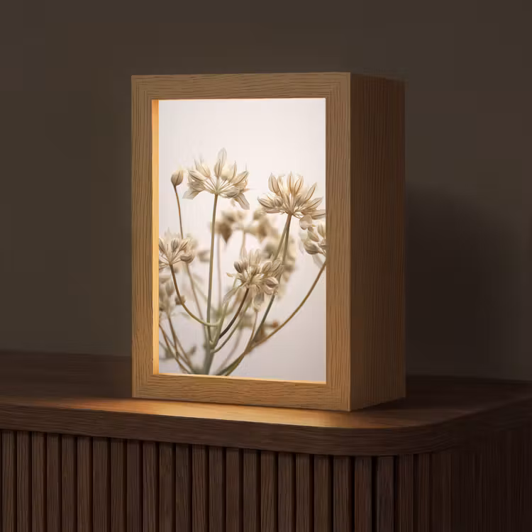 Droogbloemen - Beige - Wit - Planten Light Box met kabel (Tafellamp) klein -z3d_website