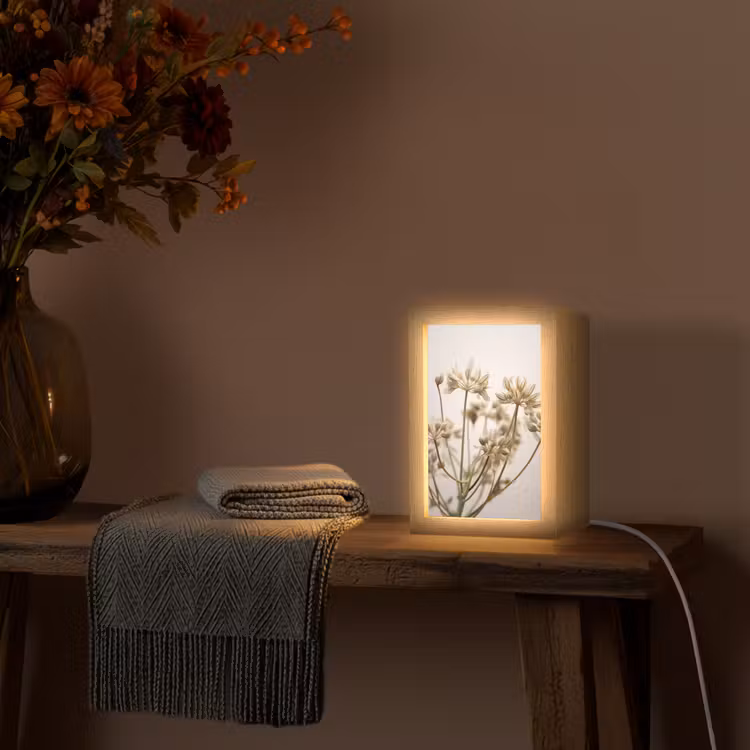 Droogbloemen - Beige - Wit - Planten Light Box met kabel (Tafellamp) klein -sfeer4