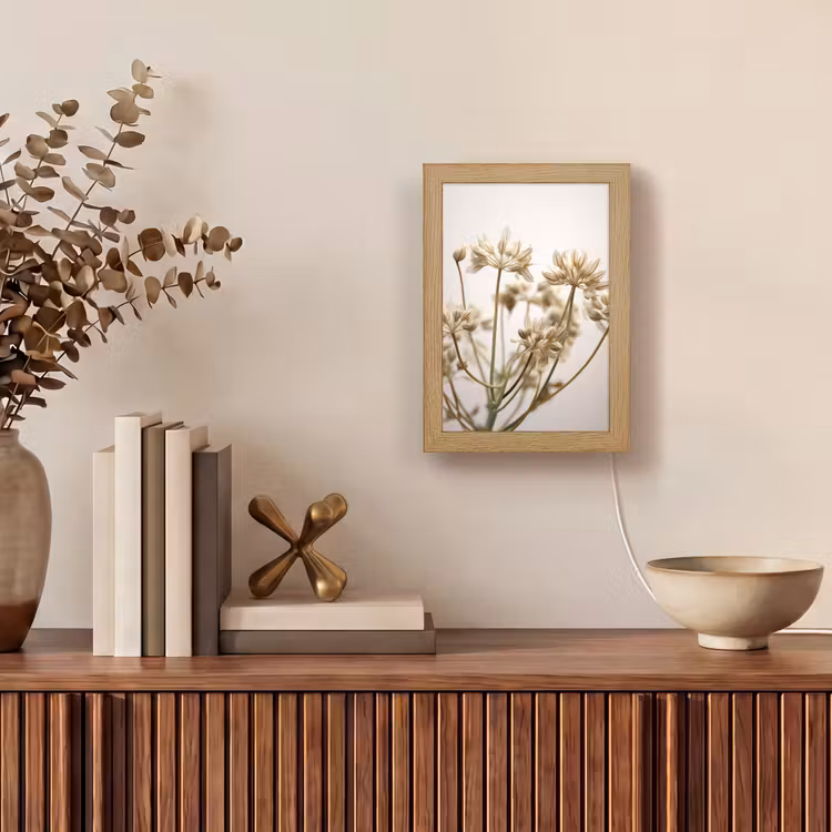 Droogbloemen - Beige - Wit - Planten Light Box met kabel (Tafellamp) klein -sfeer2