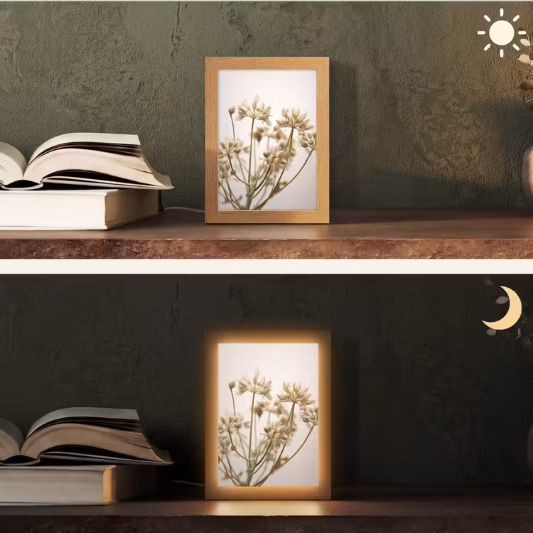 Droogbloemen - Beige - Wit - Planten Light Box met kabel (Tafellamp) klein -sfeer3
