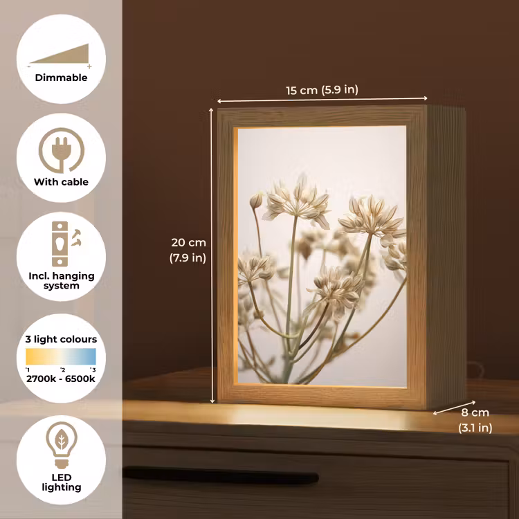Droogbloemen - Beige - Wit - Planten Light Box met kabel (Tafellamp) klein -USP_EN