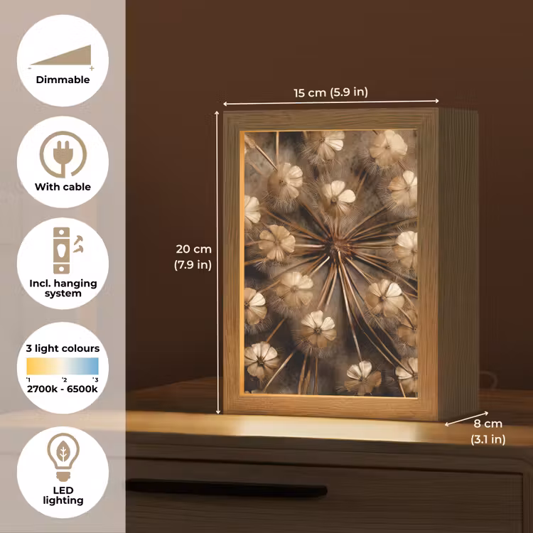Droogbloemen - Bruin - Natuur Light Box met kabel (Tafellamp) klein -USP_EN