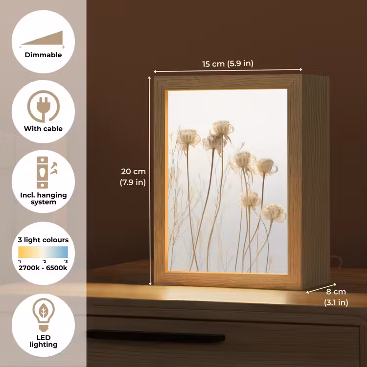 Droogbloemen - Natuur - Botanisch Light Box met kabel (Tafellamp) klein -USP_EN