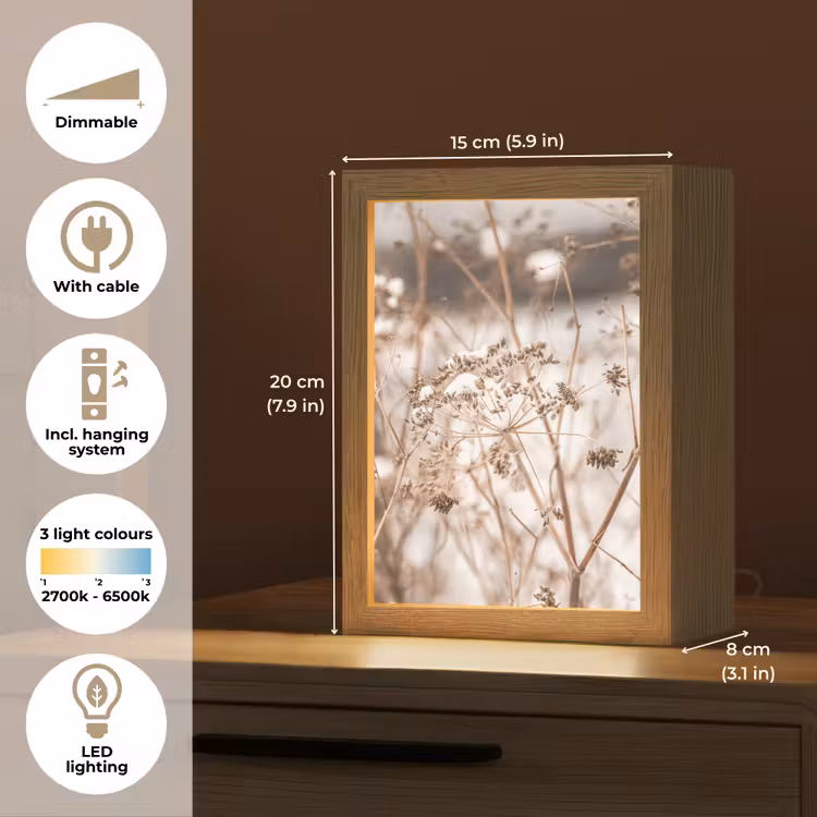 Droogbloemen - Wit - Planten Light Box met kabel (Tafellamp) klein -USP_EN
