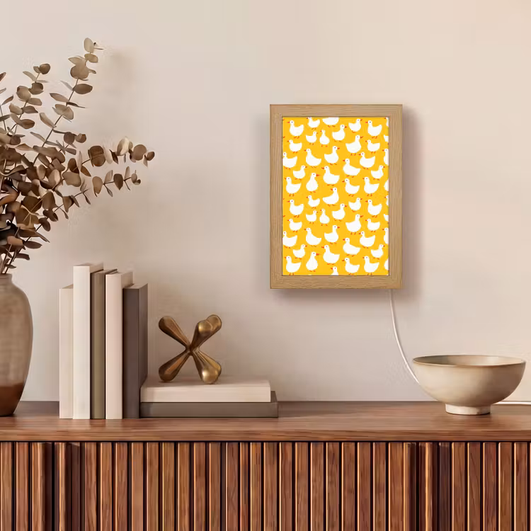 Eendjes - Patroon - Geel Light Box met kabel (Tafellamp) klein 925 -sfeer2