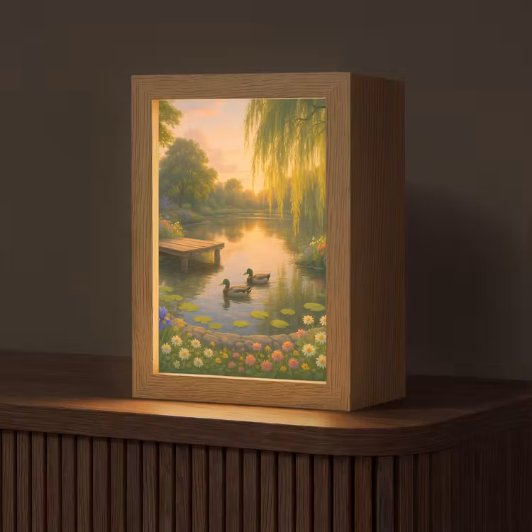 Eenden - Vijver - Bloemen Light Box met kabel (Tafellamp) klein -z3d_website