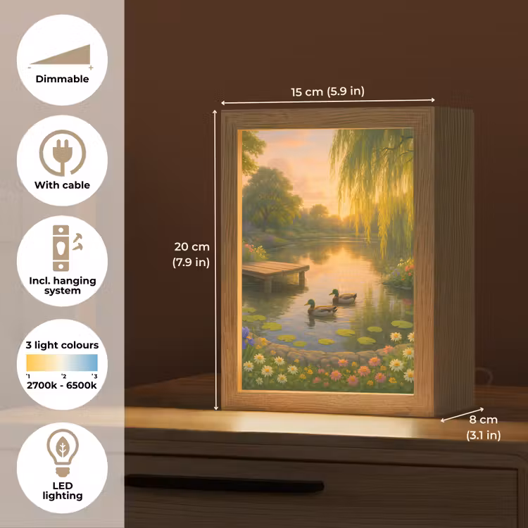 Eenden - Vijver - Bloemen Light Box met kabel (Tafellamp) klein -USP_EN