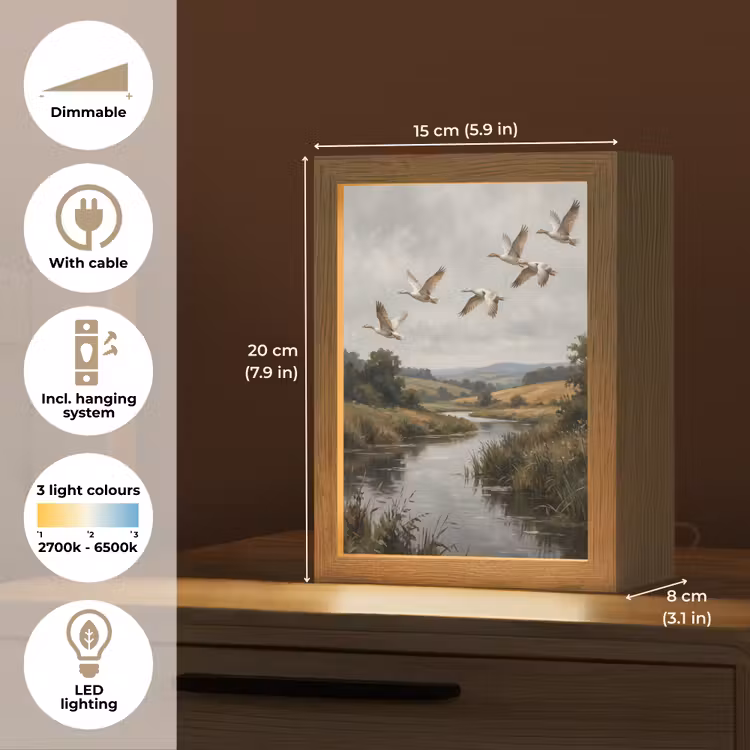 Eenden - Rivier - Landschap - Vlucht - Nostalgisch Light Box met kabel (Tafellamp) klein -USP_EN