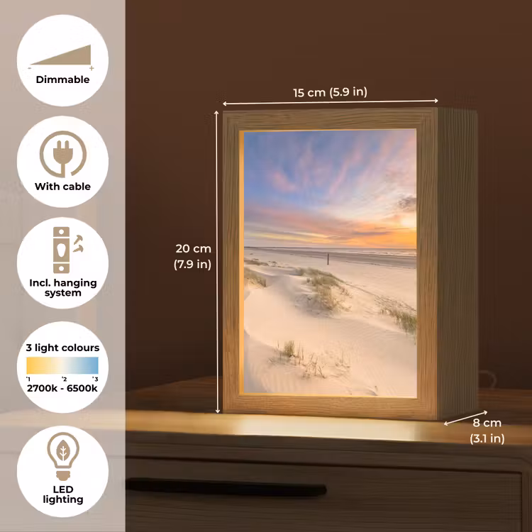 Duinen - Strand - Zonsondergang - Natuur - Zomer Light Box met kabel (Tafellamp) klein -USP_EN