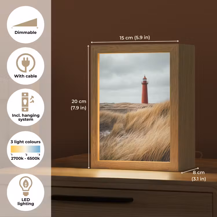 Duinen - Vuurtoren - Rood - Lucht Light Box met kabel (Tafellamp) klein -USP_EN