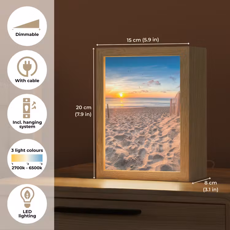 Duinen - Zonsondergang - Strand - Zee - Horizon Light Box met kabel (Tafellamp) klein -USP_EN