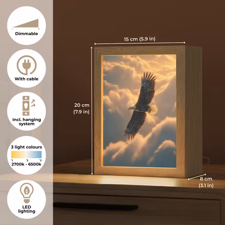 Adelaar - Wolken - Zon Light Box met kabel (Tafellamp) klein -USP_EN