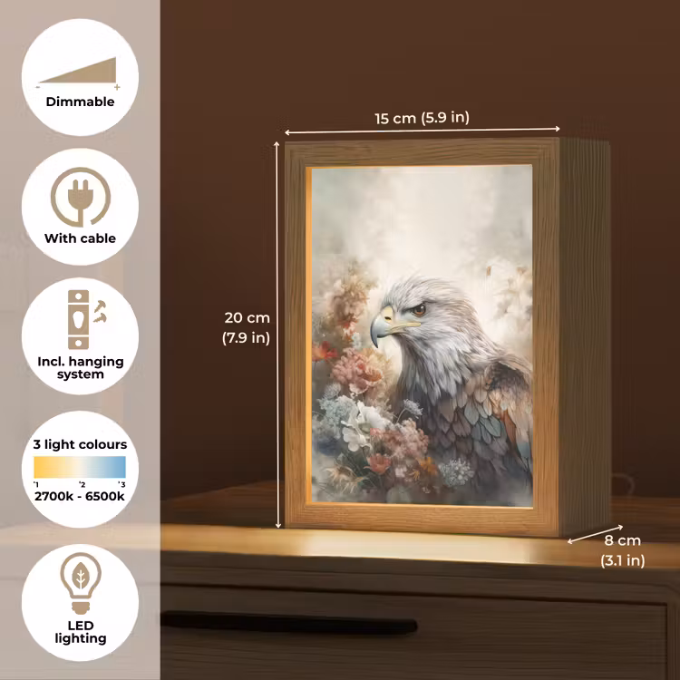 Arend - Adelaar - Vogel - Bloemen - Natuur Light Box met kabel (Tafellamp) klein -USP_EN