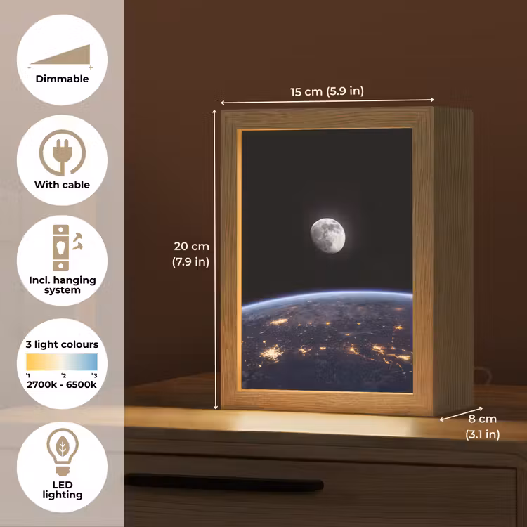 Table Lamp - Earth - Night - Space - Aarde - Nacht - Ruimte Light Box met kabel (Tafellamp) klein