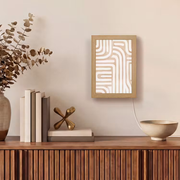Aardetinten - Labyrintpatroon Light Box met kabel (Tafellamp) klein -sfeer2