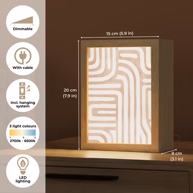 Aardetinten - Labyrintpatroon Light Box met kabel (Tafellamp) klein -USP_EN