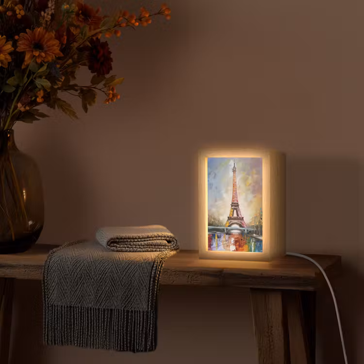 Eiffeltoren - Schilderij - Olieverf - Parijs Light Box met kabel (Tafellamp) klein -sfeer4