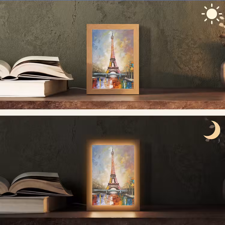 Eiffeltoren - Schilderij - Olieverf - Parijs Light Box met kabel (Tafellamp) klein -sfeer3