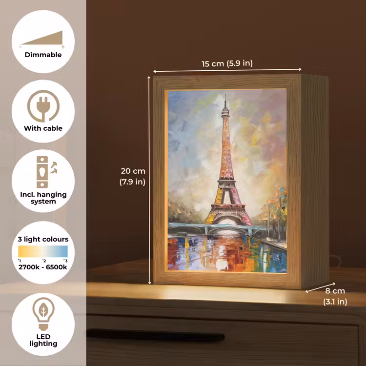 Eiffeltoren - Schilderij - Olieverf - Parijs Light Box met kabel (Tafellamp) klein -USP_EN