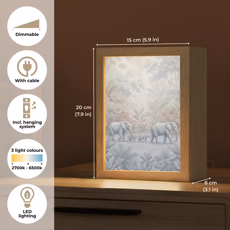 Olifant - Familie - Jungle - Illustratie - Grijs Light Box met kabel (Tafellamp) klein -USP_EN