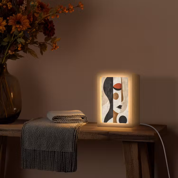 Gezicht - Abstract - Kunst - Vormen Light Box met kabel (Tafellamp) klein -sfeer4