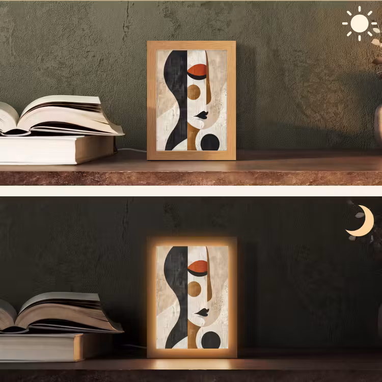 Gezicht - Abstract - Kunst - Vormen Light Box met kabel (Tafellamp) klein -sfeer3