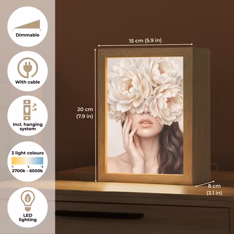 Gezicht - Pioenrozen - Crème Light Box met kabel (Tafellamp) klein -USP_EN