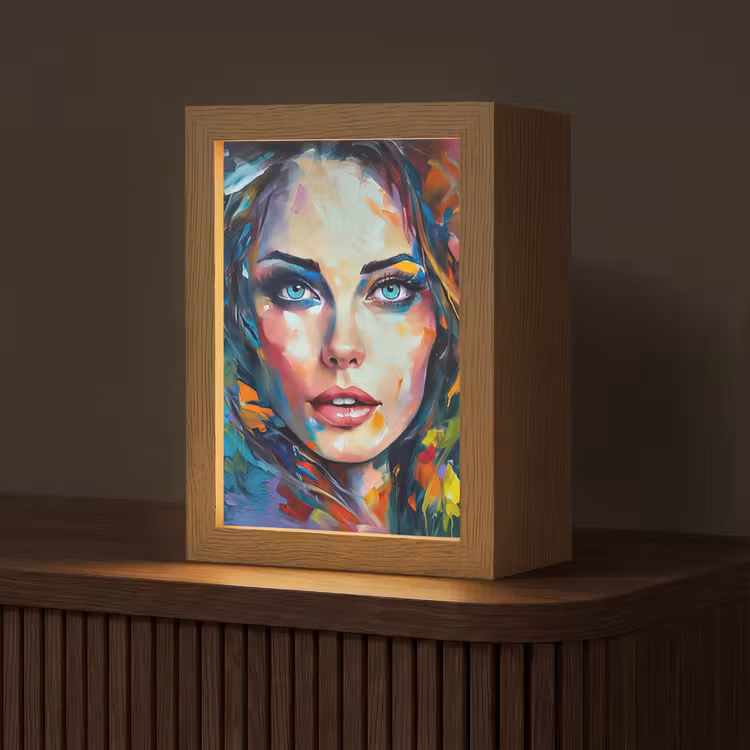 Gezicht - Vrouw - Olieverf - Kleurrijk - Kunst Light Box met kabel (Tafellamp) klein -z3d_website