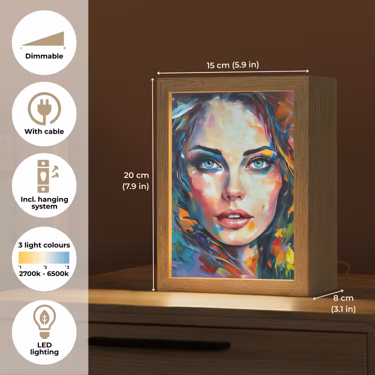 Gezicht - Vrouw - Olieverf - Kleurrijk - Kunst Light Box met kabel (Tafellamp) klein -USP_EN
