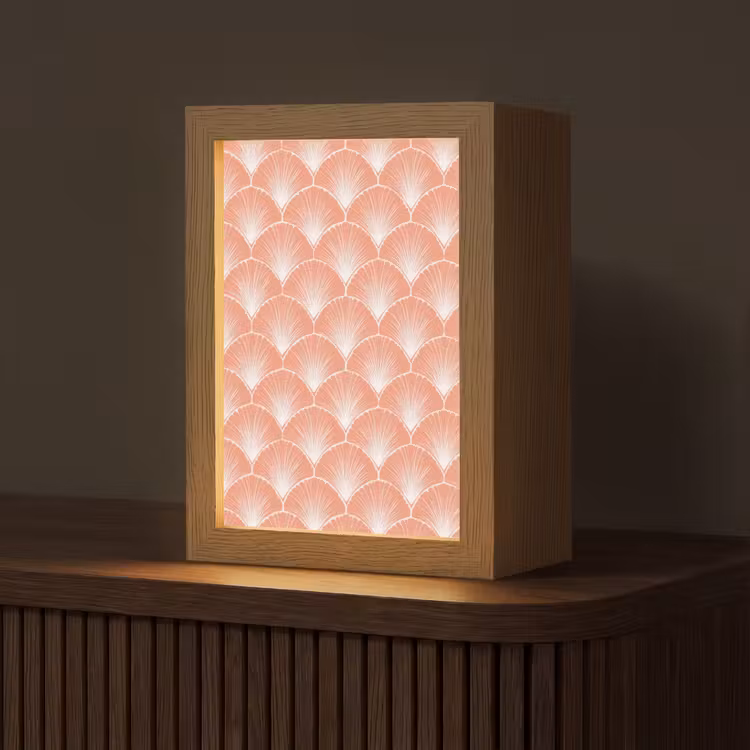 Waaier - Motief - Zalmroze Light Box met kabel (Tafellamp) klein 925 -z3d_website