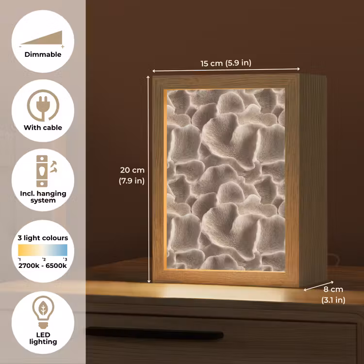 Waaiervorm - Beige - Vezel textuur Light Box met kabel (Tafellamp) klein 925 -USP_EN