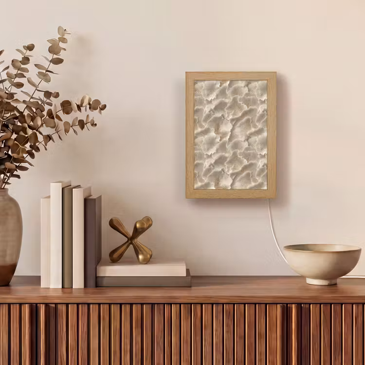 Waaierstructuren - Beige - Vezeltextuur Light Box met kabel (Tafellamp) klein 925 -sfeer2