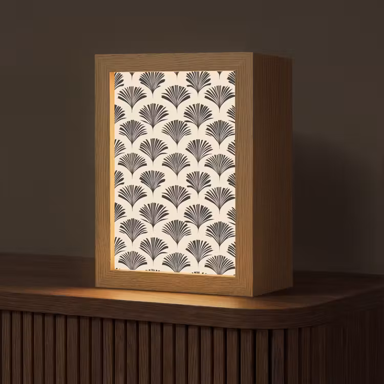 Waaiers - Botanisch - Zwart - Beige Light Box met kabel (Tafellamp) klein 925 -z3d_website