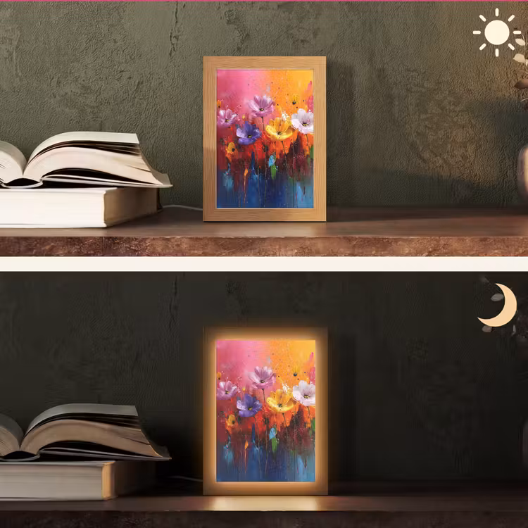 Fantasiebloemen - Verf - Speels Light Box met kabel (Tafellamp) klein -sfeer3