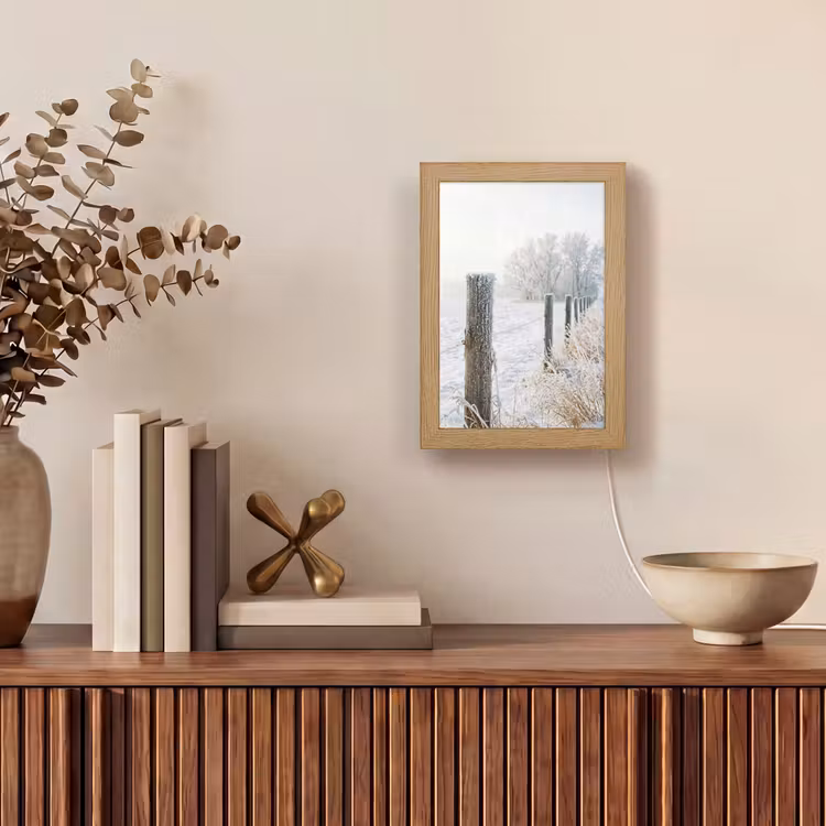 Hek - Sneeuw - Mist - Platteland - Nostalgisch Light Box met kabel (Tafellamp) klein -sfeer2