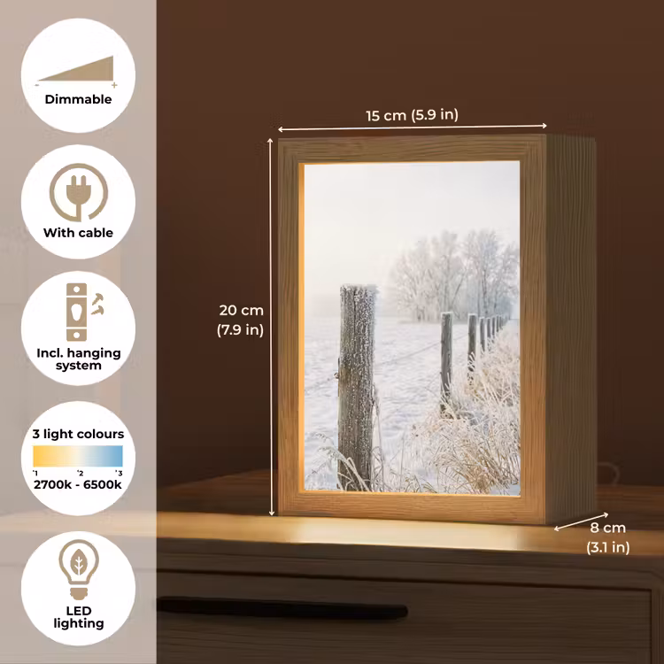 Hek - Sneeuw - Mist - Platteland - Nostalgisch Light Box met kabel (Tafellamp) klein -USP_EN