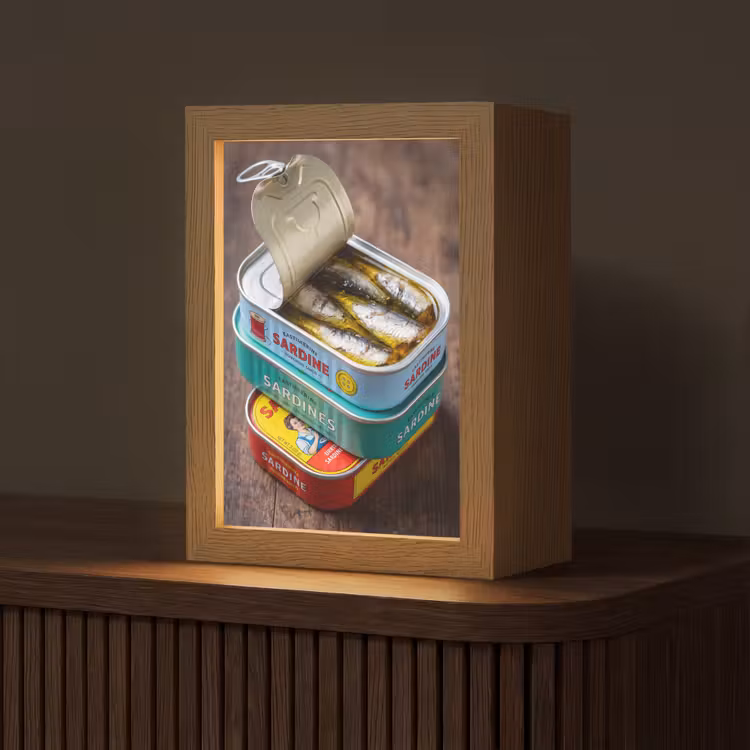 Table Lamp - Fish - Cans - Kitchen - Vis - Blikjes - Keuken Light Box met kabel (Tafellamp) klein