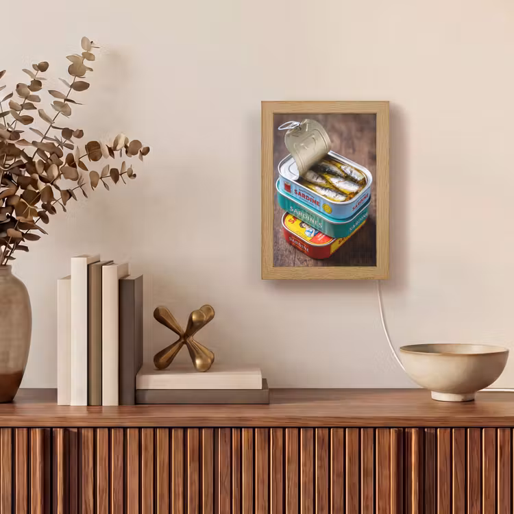 Table Lamp - Fish - Cans - Kitchen - Vis - Blikjes - Keuken Light Box met kabel (Tafellamp) klein