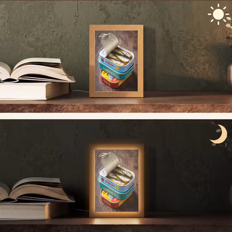 Table Lamp - Fish - Cans - Kitchen - Vis - Blikjes - Keuken Light Box met kabel (Tafellamp) klein
