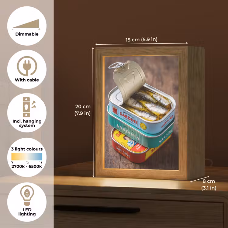 Table Lamp - Fish - Cans - Kitchen - Vis - Blikjes - Keuken Light Box met kabel (Tafellamp) klein
