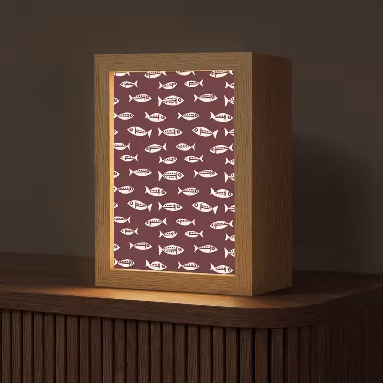 Vissen - Grafisch - Patroon - Donker Light Box met kabel (Tafellamp) klein 925 -z3d_website