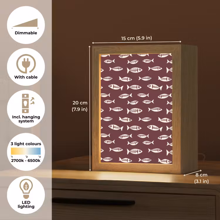 Vissen - Grafisch - Patroon - Donker Light Box met kabel (Tafellamp) klein 925 -USP_EN