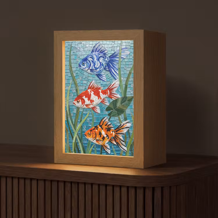 Vis - Mozaïek - Onderwater - Kleurrijk - Dieren Light Box met kabel (Tafellamp) klein -z3d_website