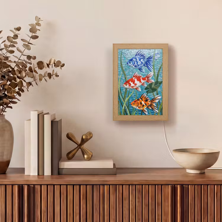 Vis - Mozaïek - Onderwater - Kleurrijk - Dieren Light Box met kabel (Tafellamp) klein -sfeer2