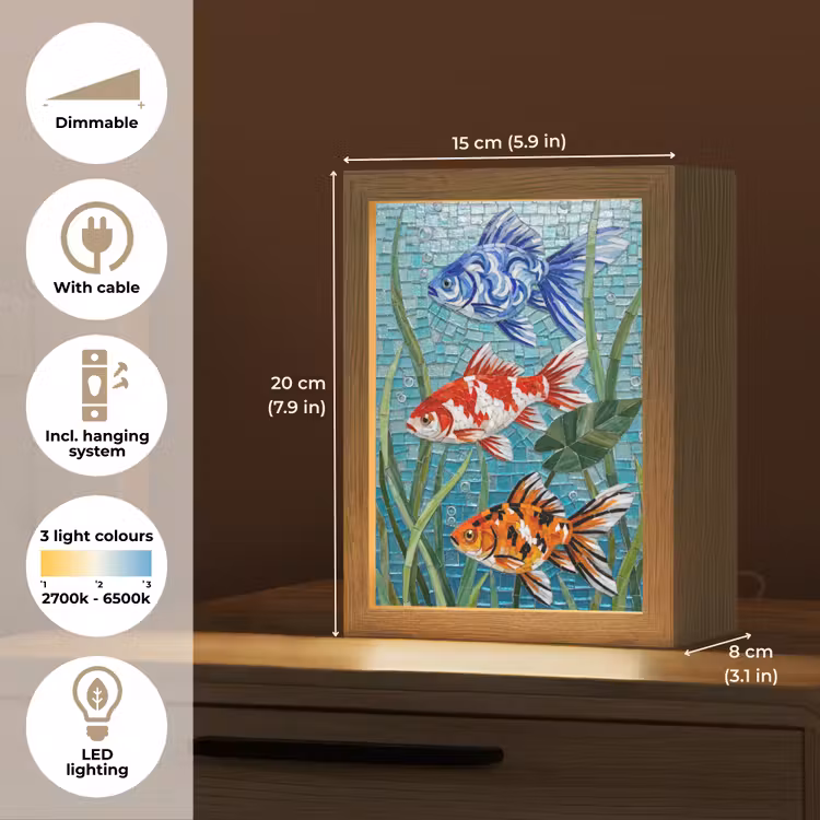 Vis - Mozaïek - Onderwater - Kleurrijk - Dieren Light Box met kabel (Tafellamp) klein -USP_EN